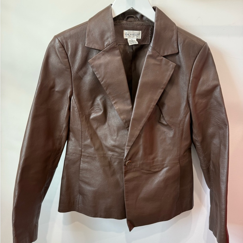 Kim Rogers Chocolate Brown 100% Leather Blazer Jacket